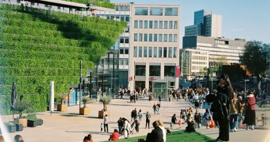 a group of people outside a building