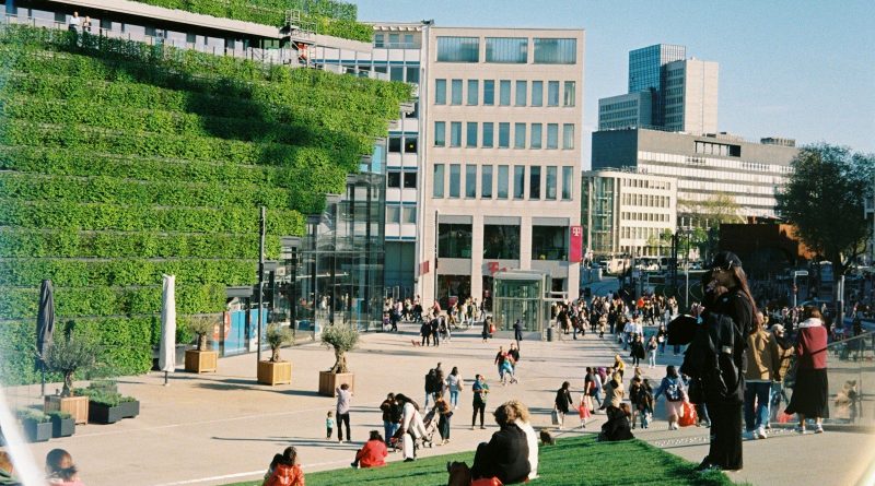 a group of people outside a building