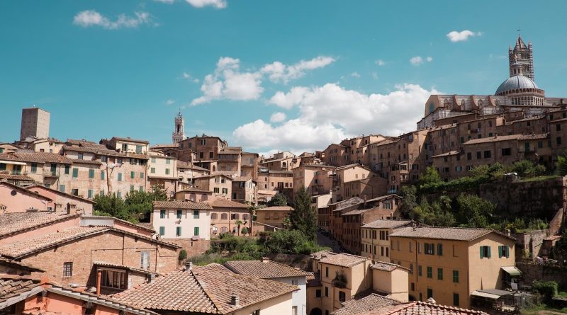 houses under green sky